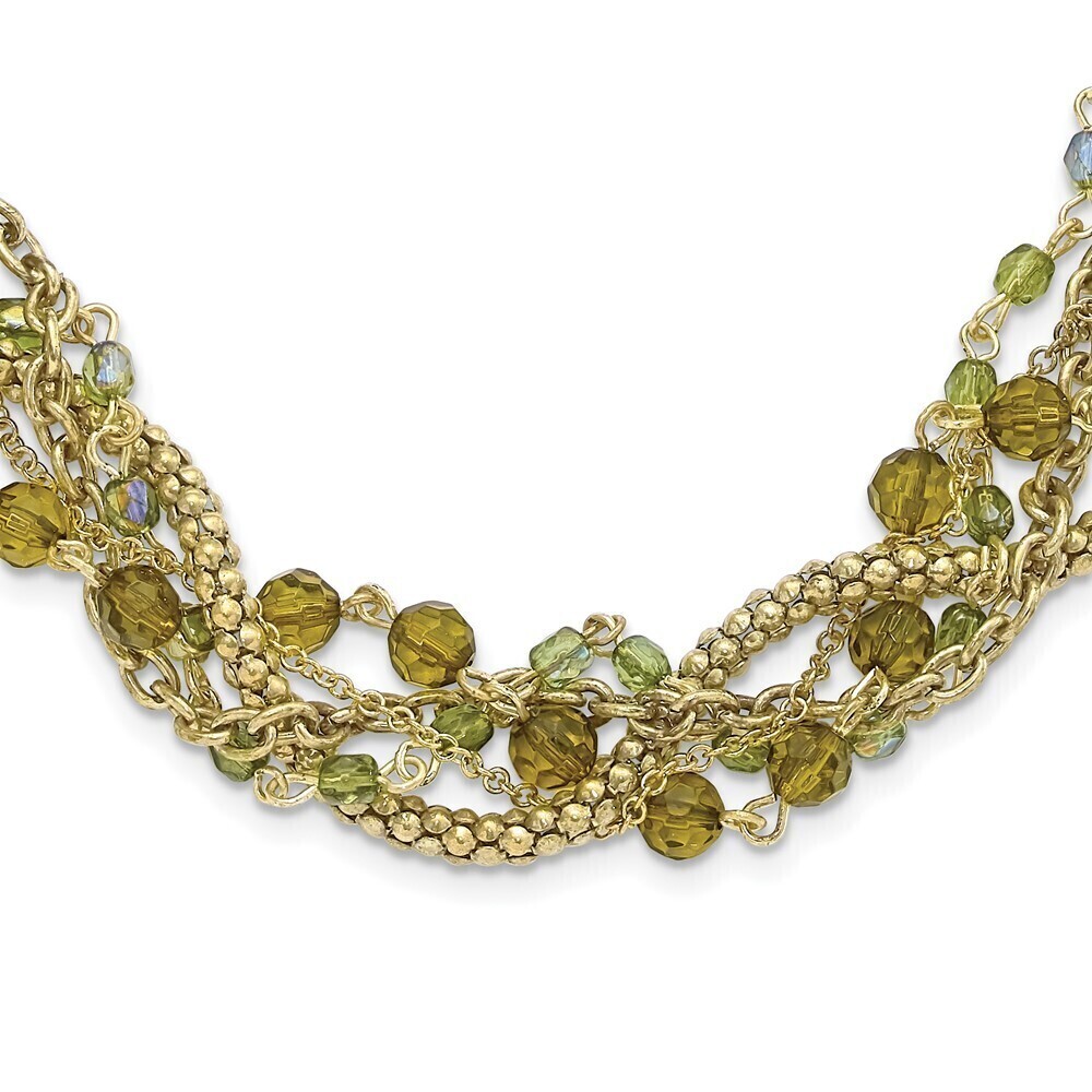 Brass-tone Five Strand Faceted Green Acrylic Beads Adj. 16" Twisted Necklace